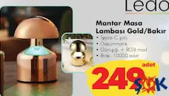 LEDOLET MANTAR MASA LAMBASI GOLD/BAKIR